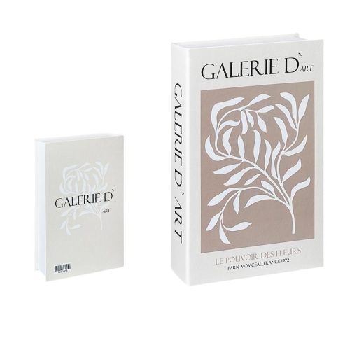 Deux objets ressemblant à des livres sont représentés. Les deux ont des couvertures blanches avec un carré beige comportant un dessin floral blanc. Parfait comme accessoire de lecture, le plus grand livre est intitulé GALERIE DART et LE POUVOIR DES FLEURS. Le plus petit livre porte le titre GALERIE DART et un code-barres au dos.